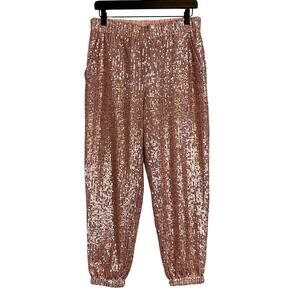 LOFT Sequins Sparkly Jogger High Rise Pink Party Pants 27” - S